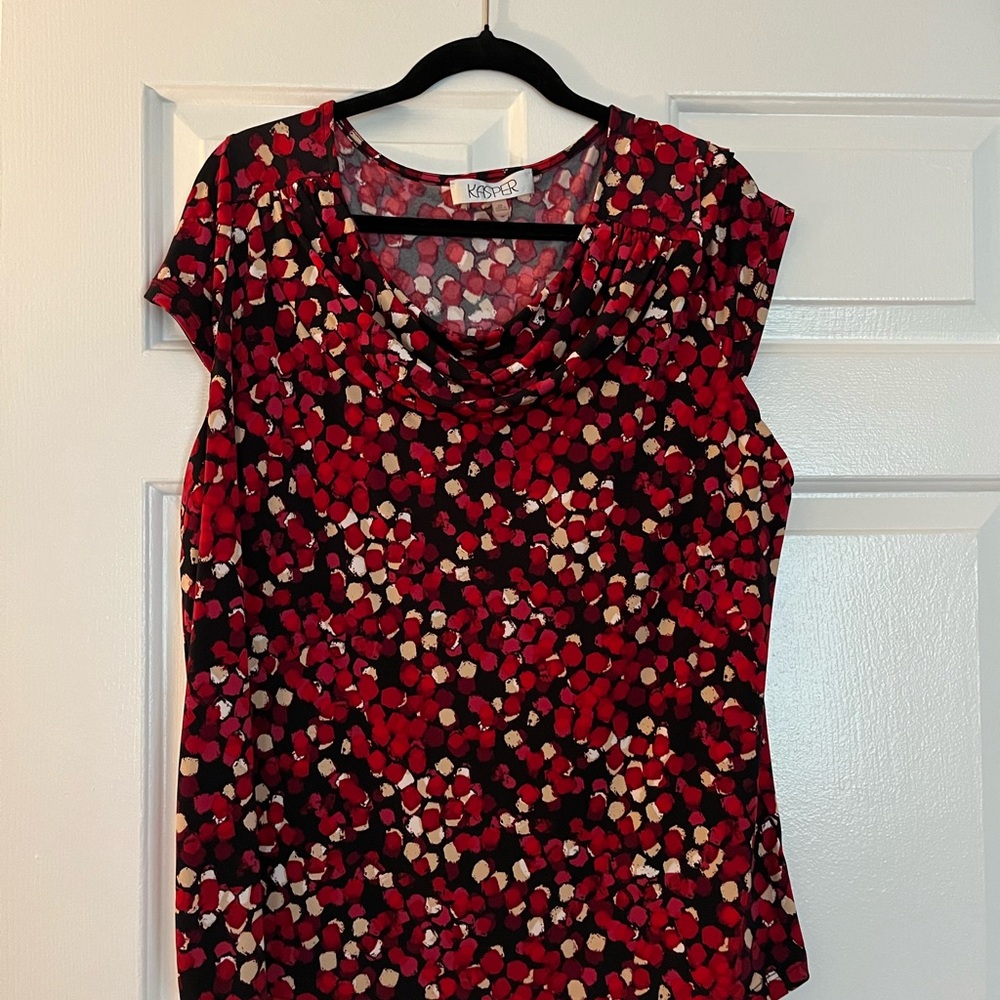 Kasper Red and Black Abstract Blouse Size 2X